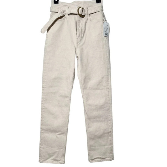 & Other Stories Cream Belted Straight Jeans 2 - Picture 2 of 9